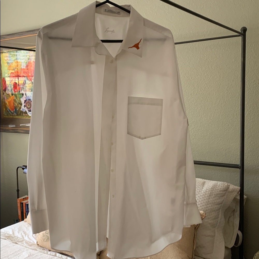 Foxcroft White Shirt with Orange Texas Longhorn Embroidery on collar - Picture 2 of 6